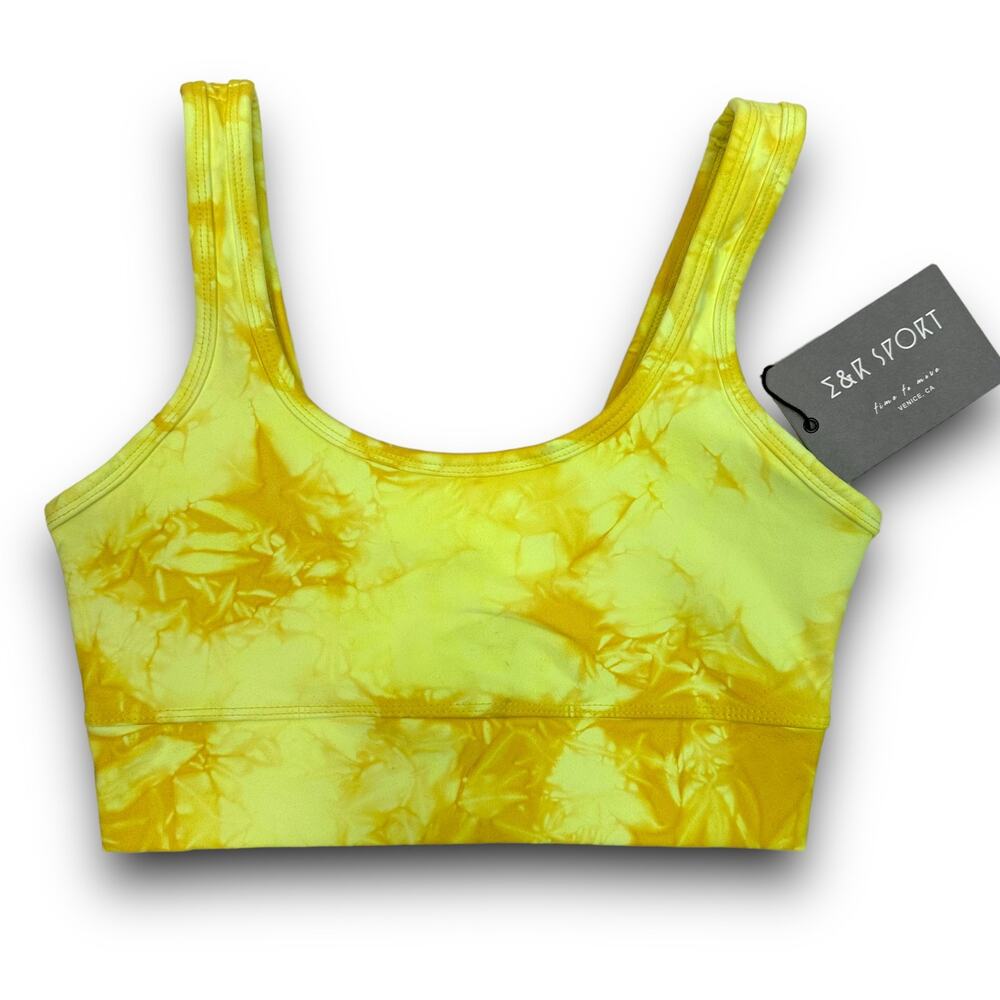 NEW E&R Sport Electric & Rose Athletic Athleisure Sports Bra Yellow Tie Dye XS